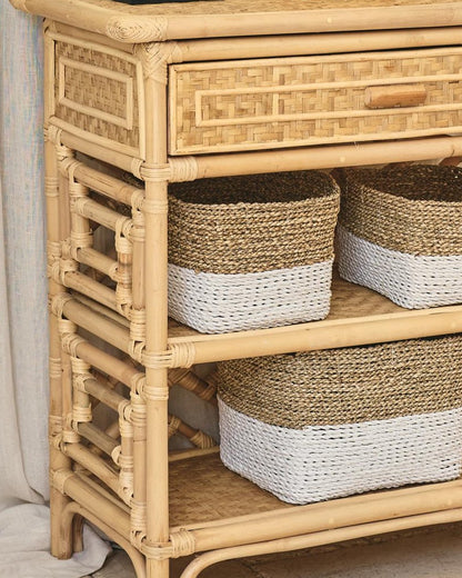 Bambu Design Rattan Console Shelves with top drawer