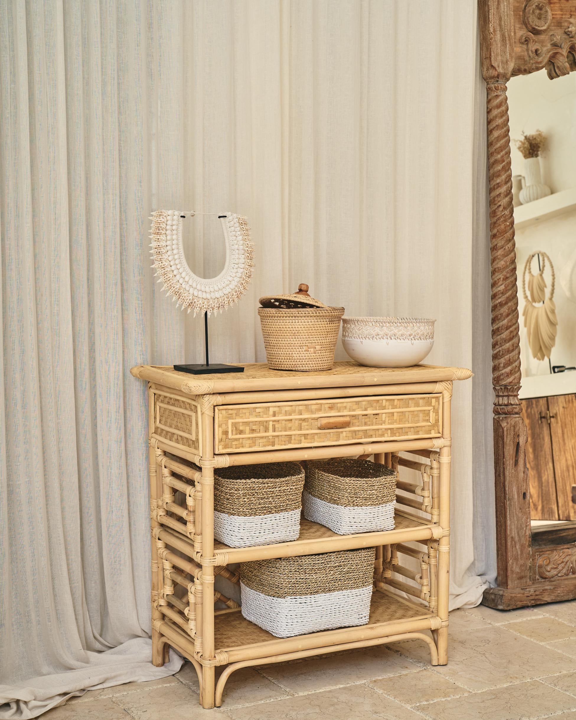 Bambu Design Rattan Console Shelves with top drawer