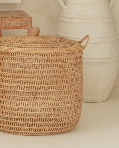 Natural Woven Basket with lids - Medium, Small