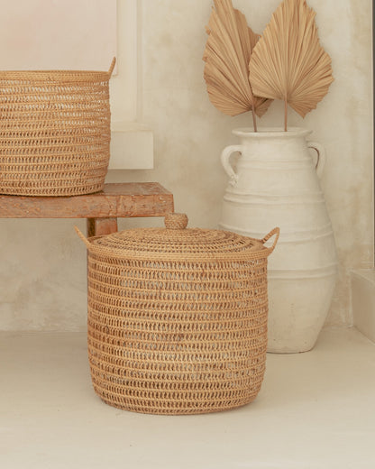 Natural Woven Basket with lids - Medium, Small