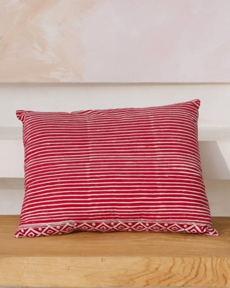 Java Batik Cushion Square &amp; Rectangular - Cherry Red &amp; Cream Stripe