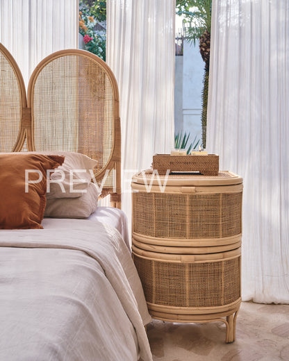 Bulat Rattan Weave Curved Side Table with drawers