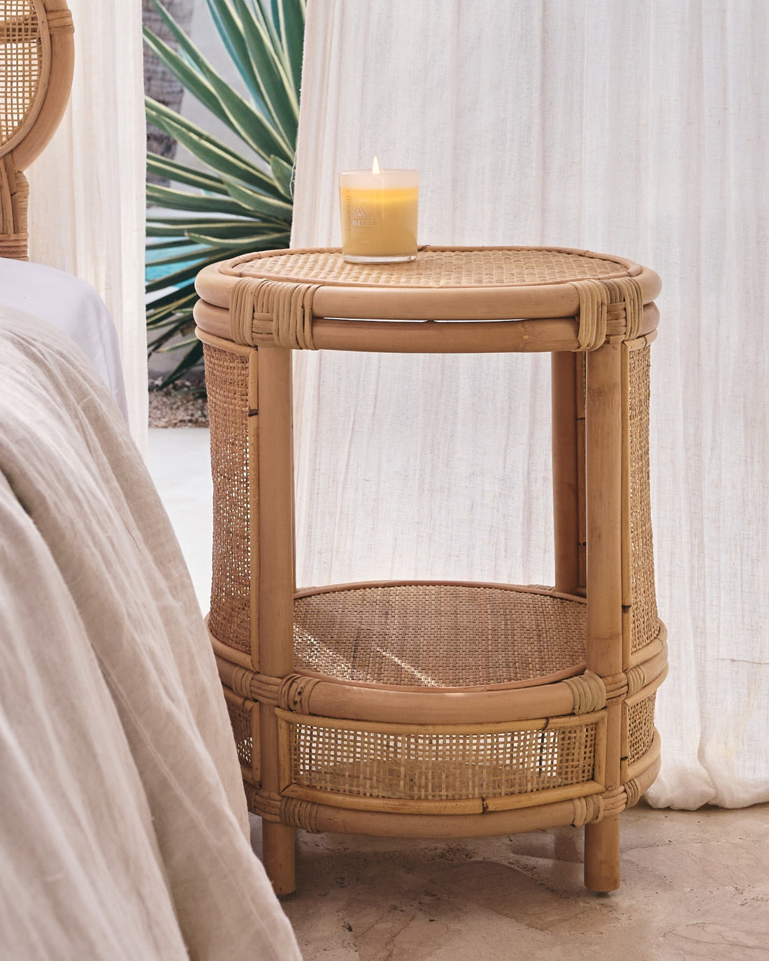 Bulat Rattan Weave Open Side Table