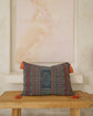 IKAT Indigo Blue Cushion Cover with orange corner tassels, 50x70cm