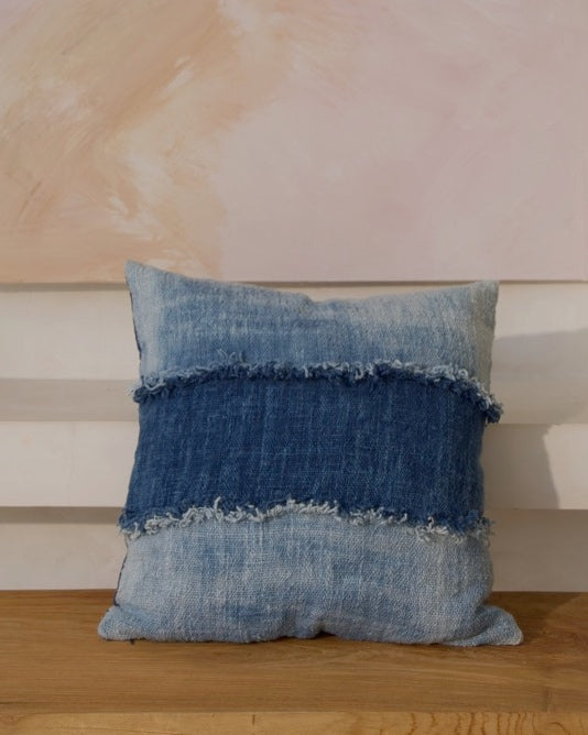 Biru Indigo Blue Two-Tone Natural Dye Cushion Cover, 50x50cm