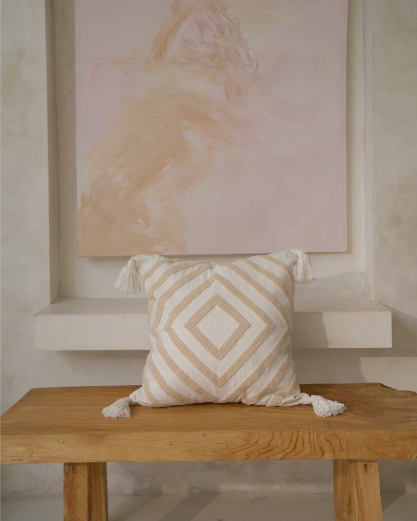 Blush Diamond Cream Cushion Cover  with corner tassels - 45x45cm