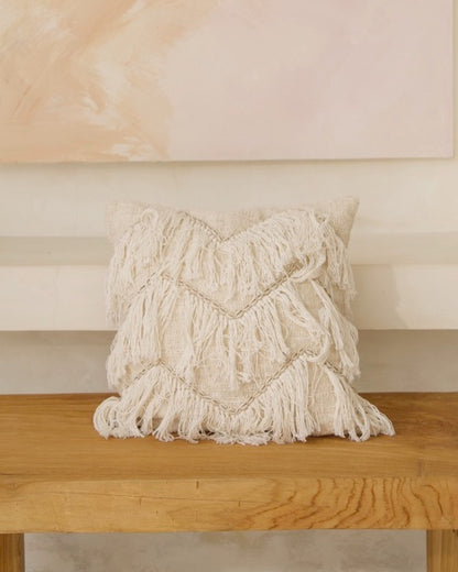 Cream Cushion Cover Fringed Shell Chevron