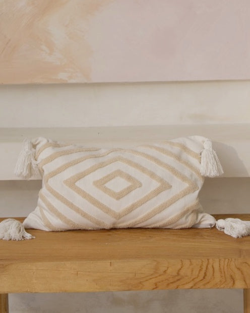 Blush Diamond Cream Cushion Cover  with corner tassels - 30x50cm