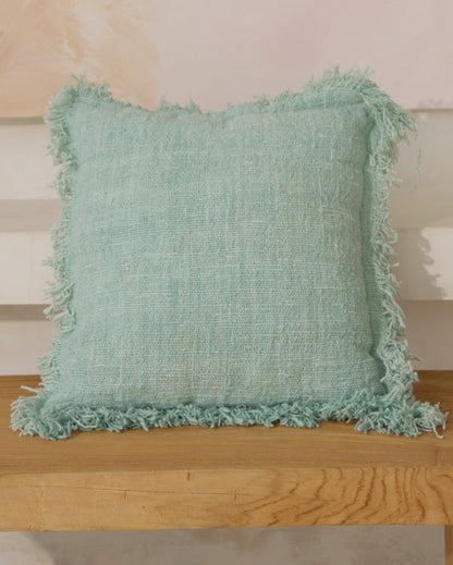 Hand Loomed, Natural Texture Tanah Cushion Covers with fringing - Turquoise