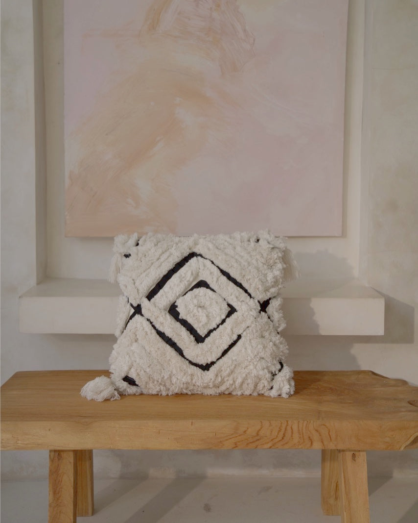 Black White Shaggy Monochrome Cushion Cover, 50x50cm