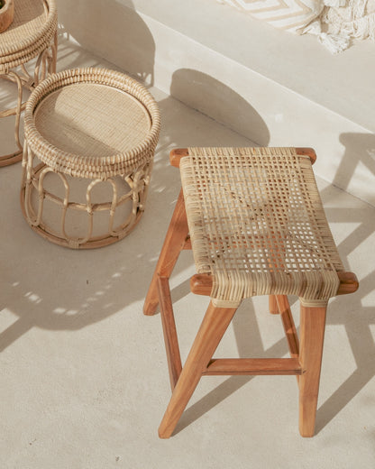 Sumbawa Teak and Rattan Dining Stools