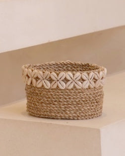 Seagrass Round Basket with shell border, S, M L