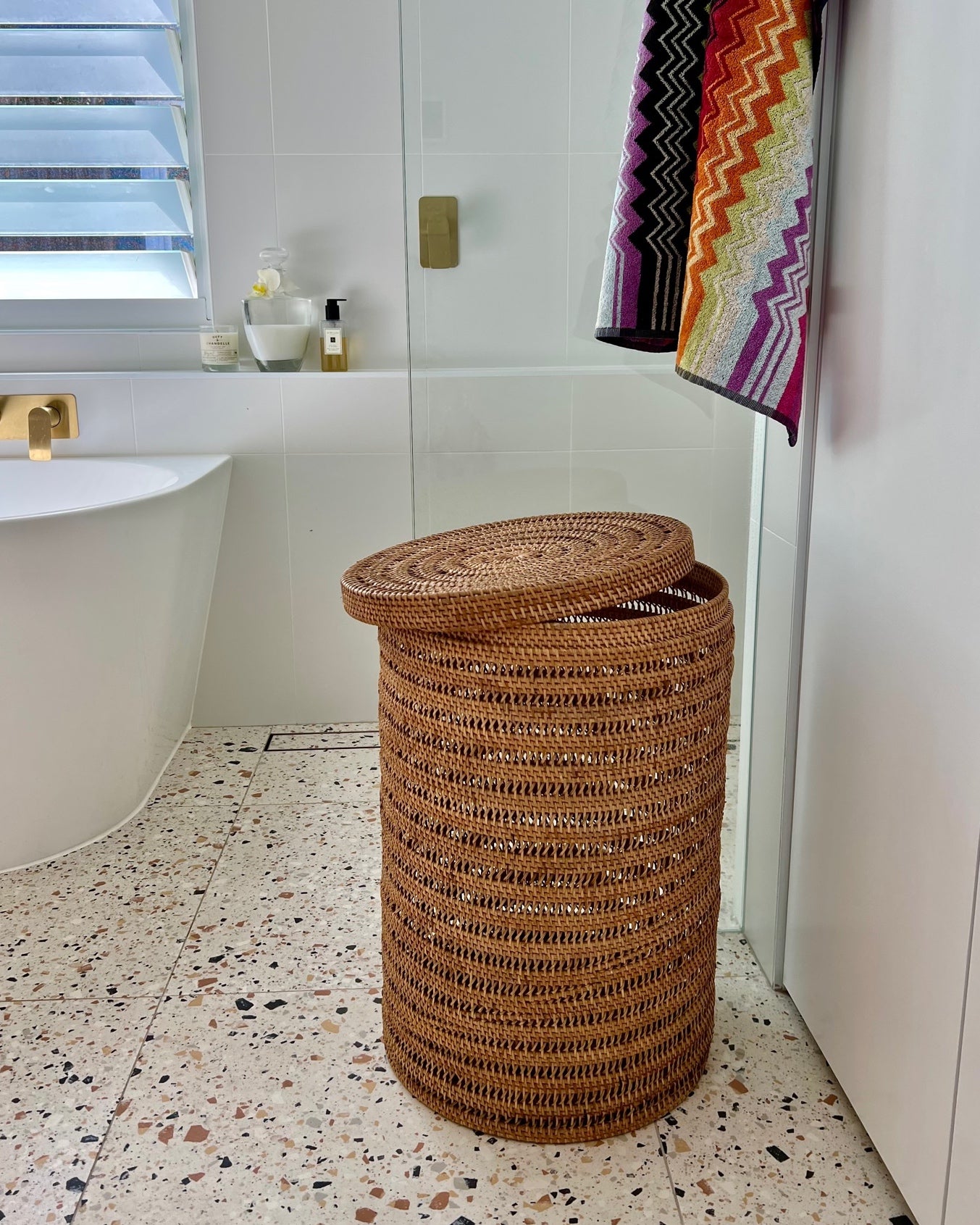 Large Natural Spiral Woven Laundry Blanket Basket