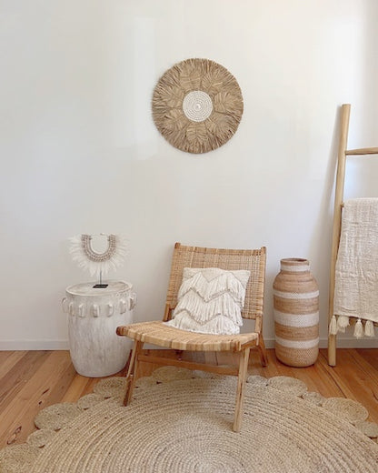 Cream Cushion Cover Fringed Shell Chevron