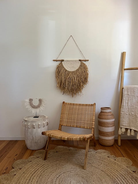 Raffia Macrame Weave Half Sun Wall Hang