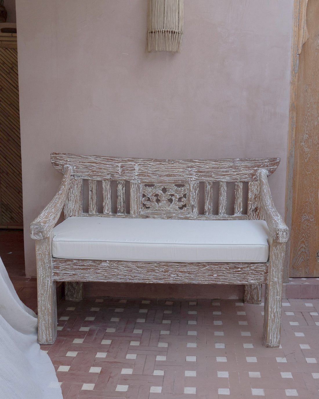 Sayang Whitewash Teak Carved Daybed