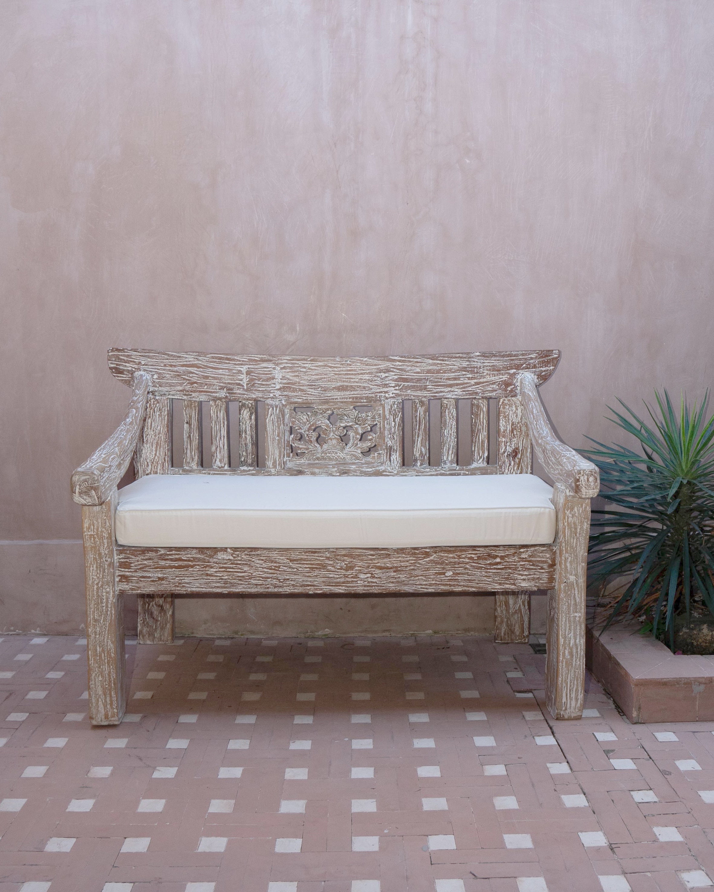 Sayang Whitewash Teak Carved Daybed