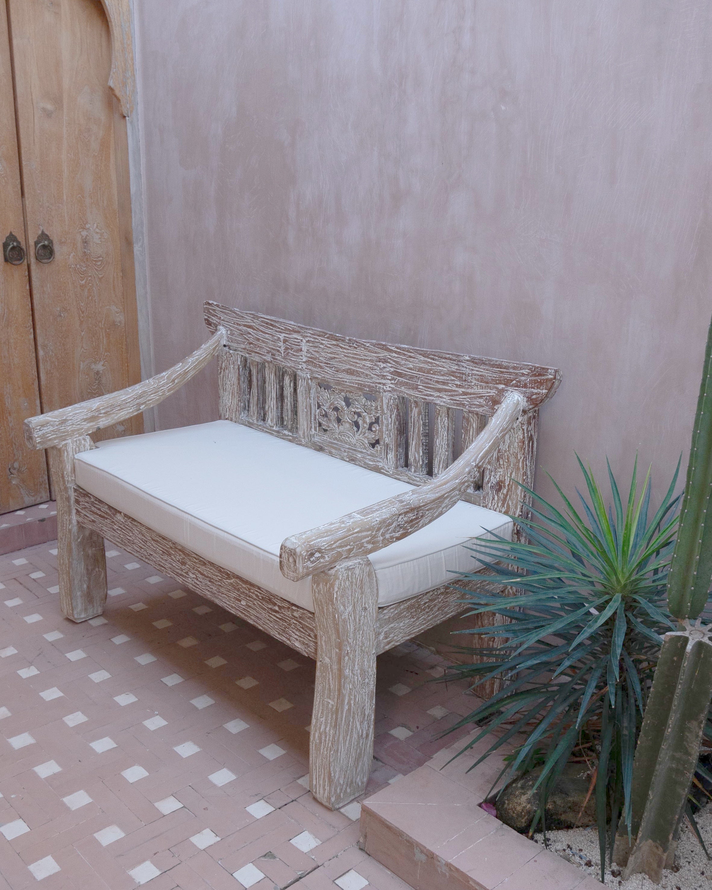 Sayang Whitewash Teak Carved Daybed