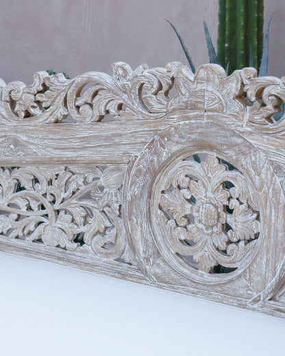 Sayang Large Whitewash Teak Carved Daybed with Curved Arms