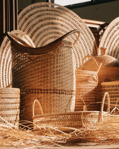 Rattan Spiral Weave Fruit Trays - Natural Colour