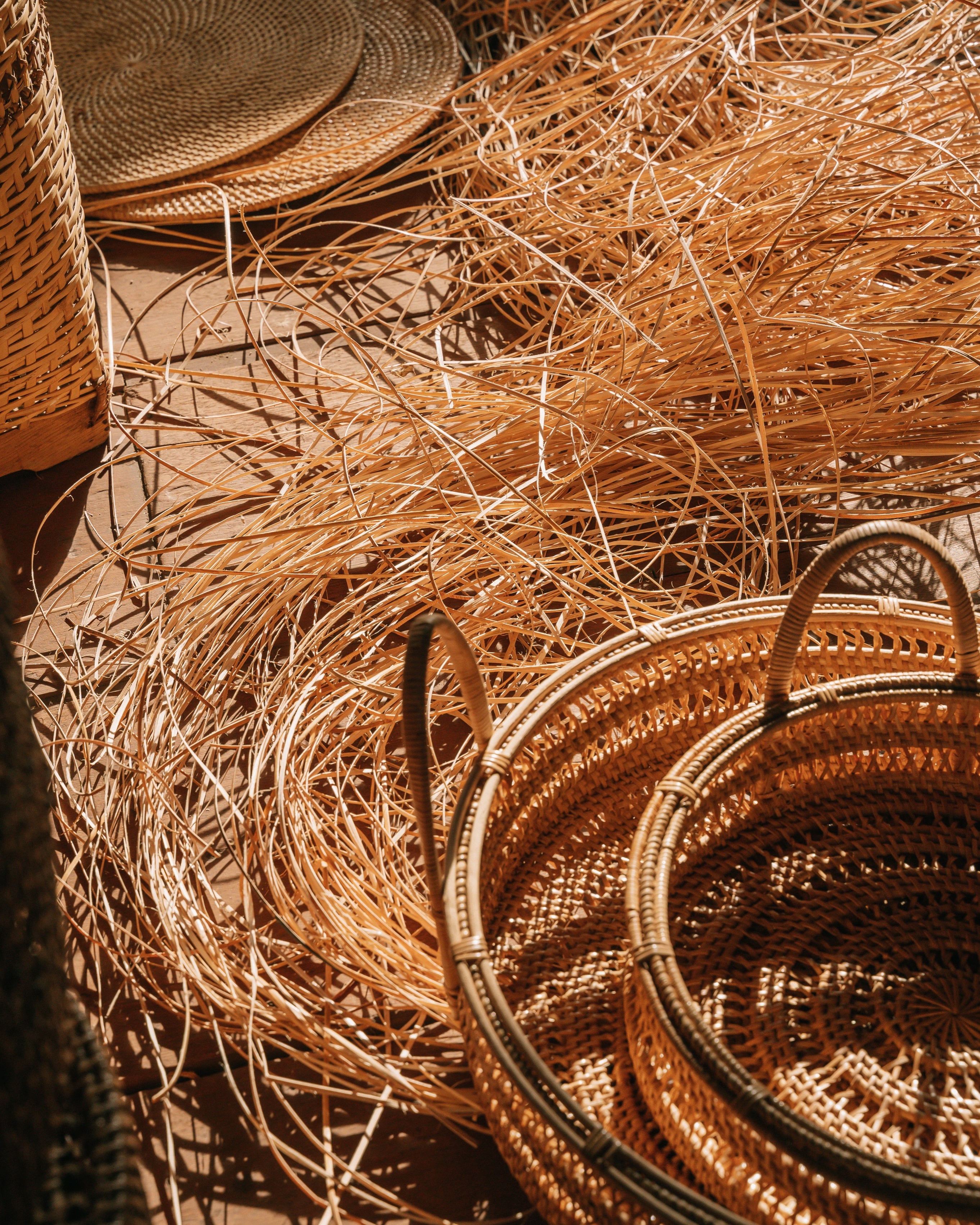 Rattan Spiral Weave Fruit Trays - Natural Colour