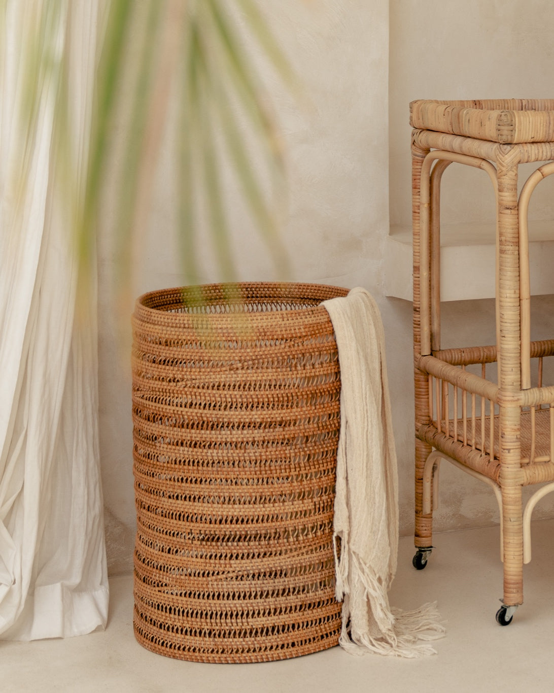 Large Natural Spiral Woven Laundry Blanket Basket