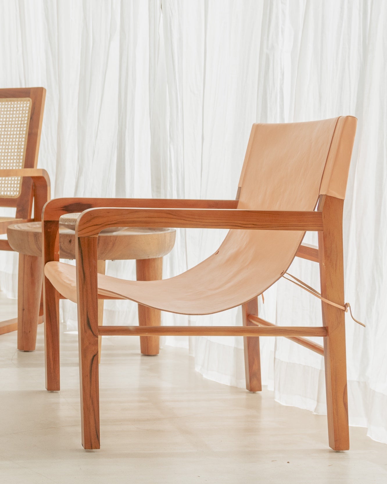 Ratu Leather Teak Sling Chair