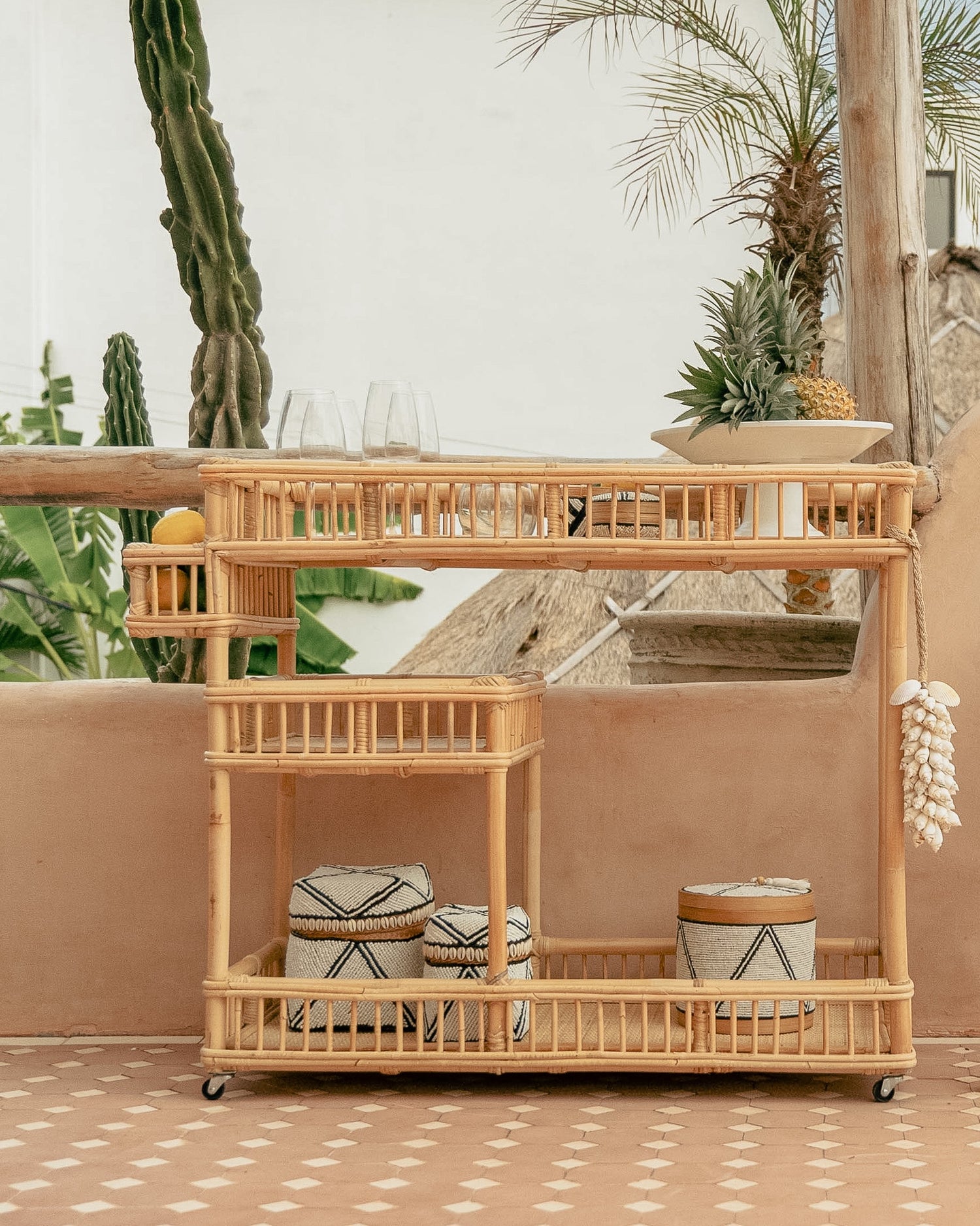 Seseh Rattan Bar Cart Console Trolley