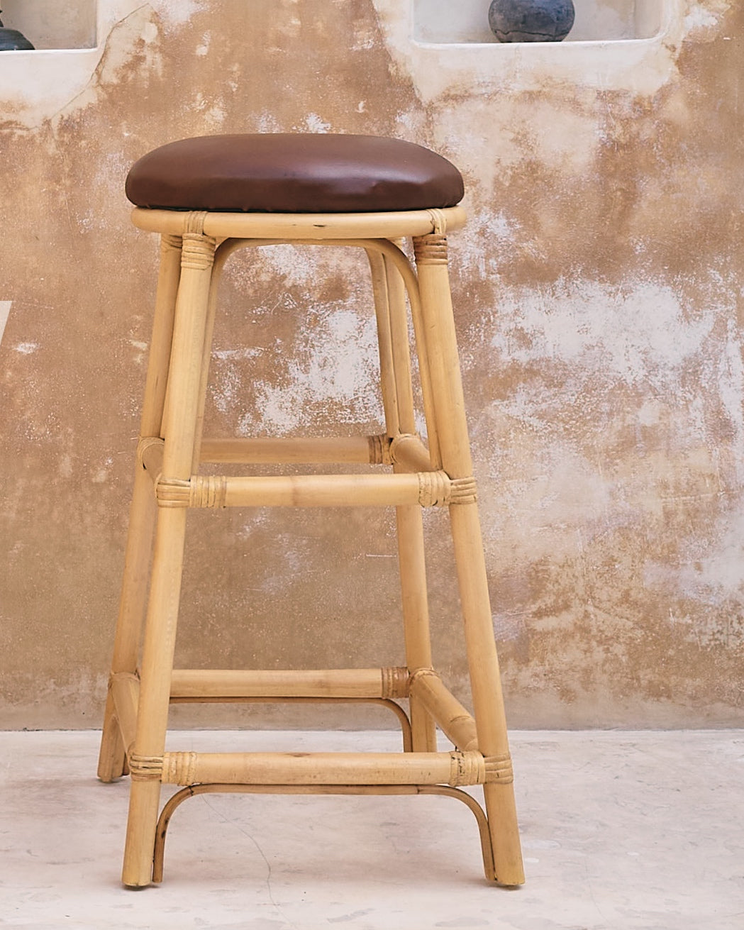 Sumba Leather Seat Rattan Dining Bar Stools