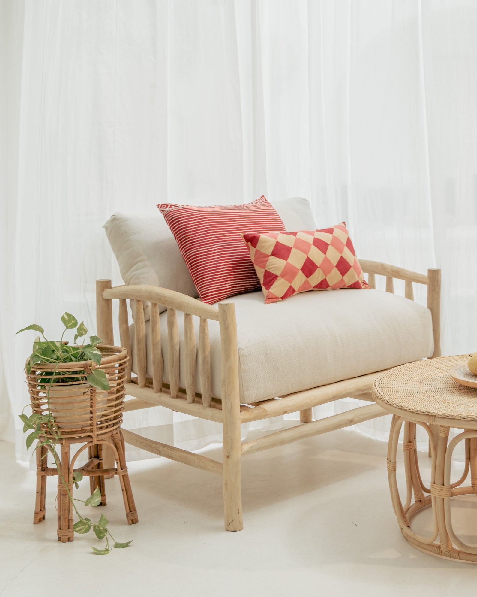 Java Batik Cushion Square &amp; Rectangular - Cherry Red &amp; Cream Stripe