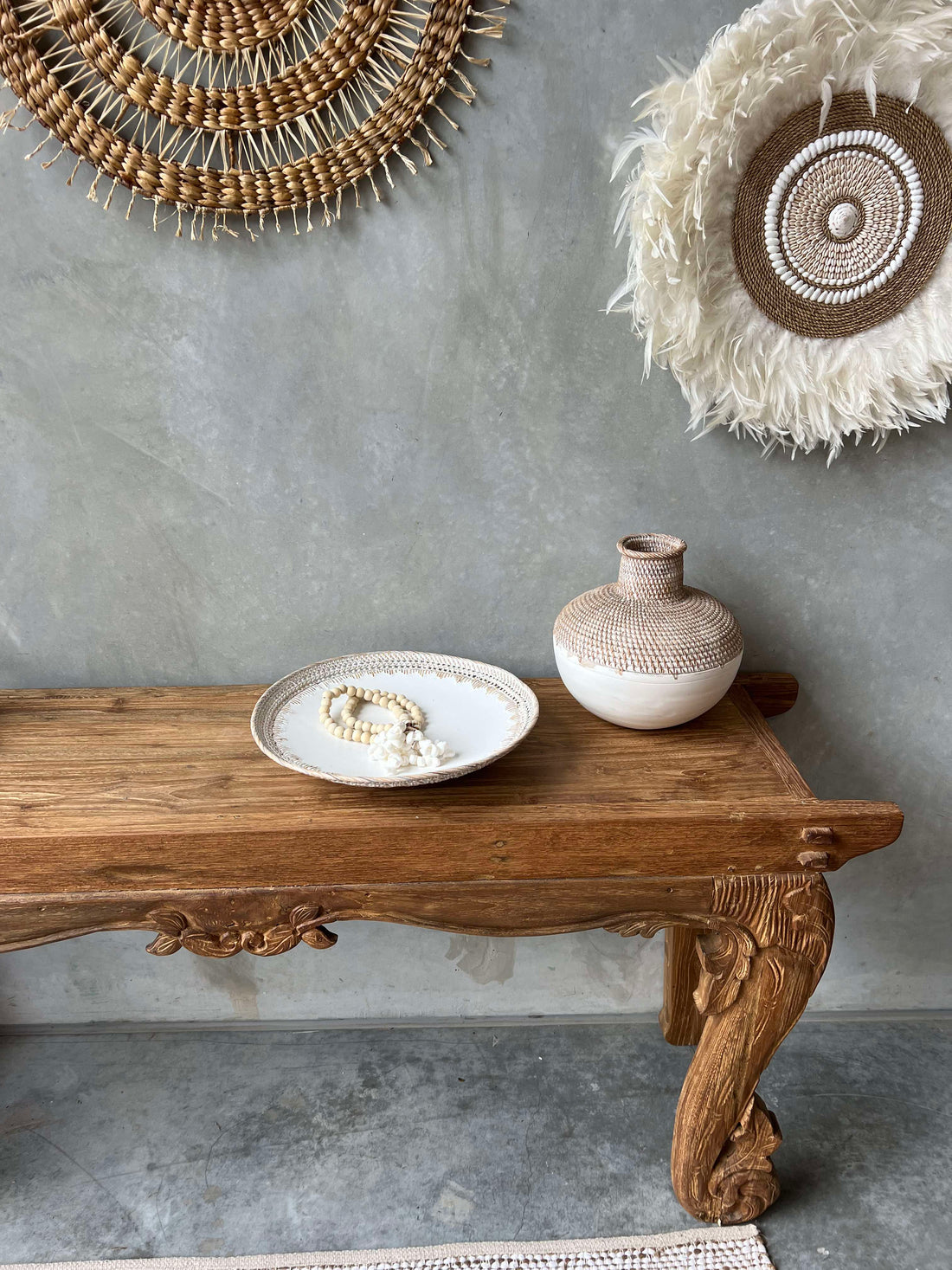 Carved Teak Waves XL Console Table