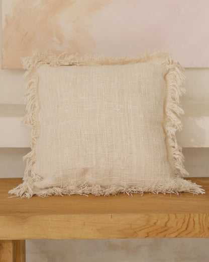 Hand Loomed, Natural Texture Tanah Cushion Covers with fringing Off White