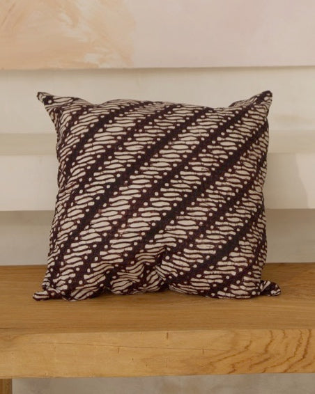 Java Batik Cushion Cover Brown Cream Diagonal Print Design