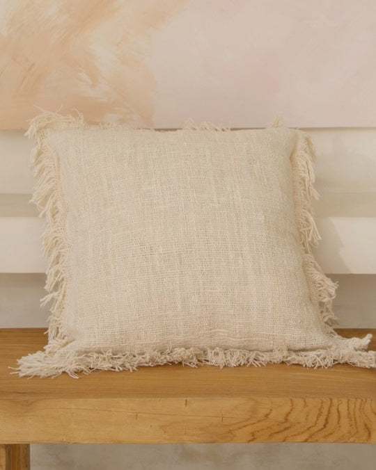 Hand Loomed, Natural Texture Tanah Cushion Covers with fringing Off White