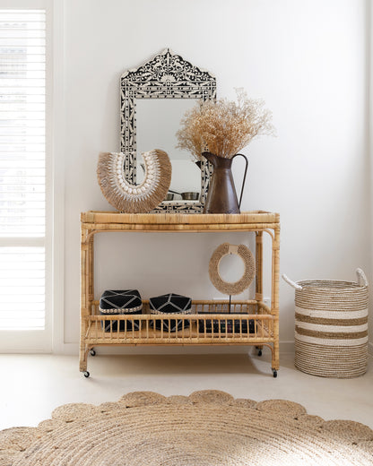 Mentawi Rattan Bar Cart Console Trolley