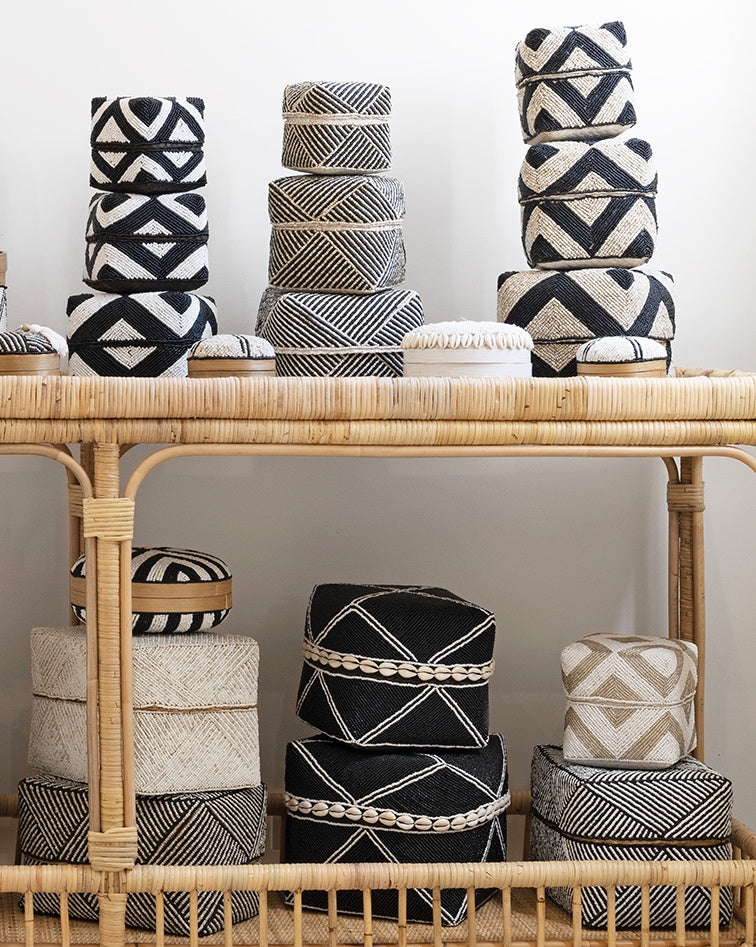 Beaded Bamboo Square Boxes  - Chevron Design