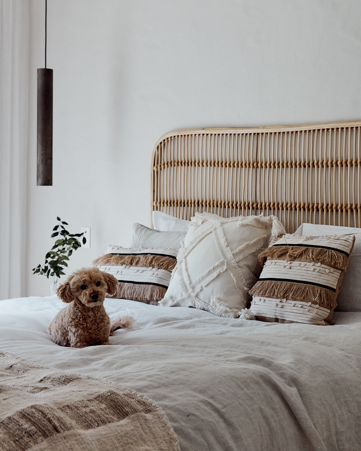 Brown Hessian Fringed, Black &amp; Cream Textured Ribbon Cushions