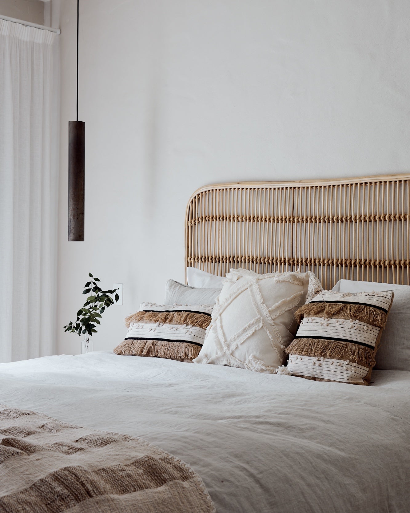 Brown Hessian Fringed, Black &amp; Cream Textured Ribbon Cushions