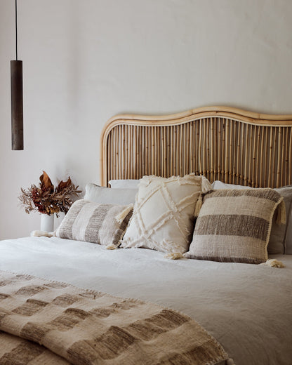 Textured Blanket Latte Brown &amp; Vanilla Cream Block Stripe with corner tassels