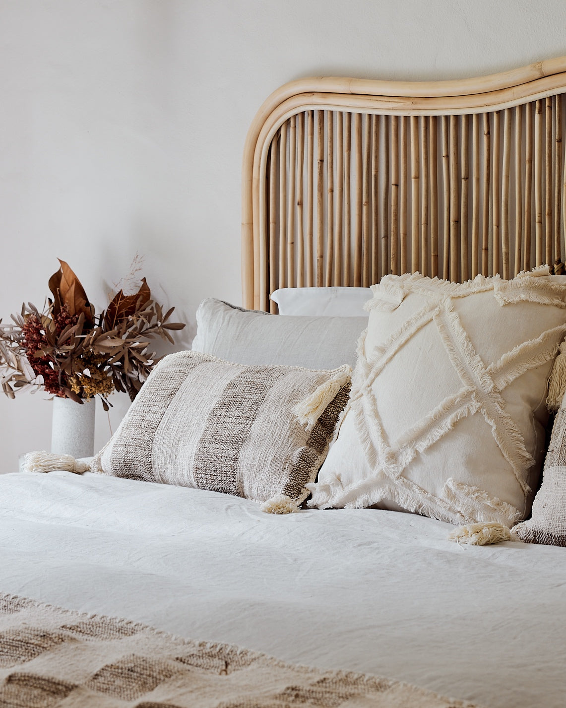 Textured Blanket Latte Brown &amp; Vanilla Cream Block Stripe with corner tassels