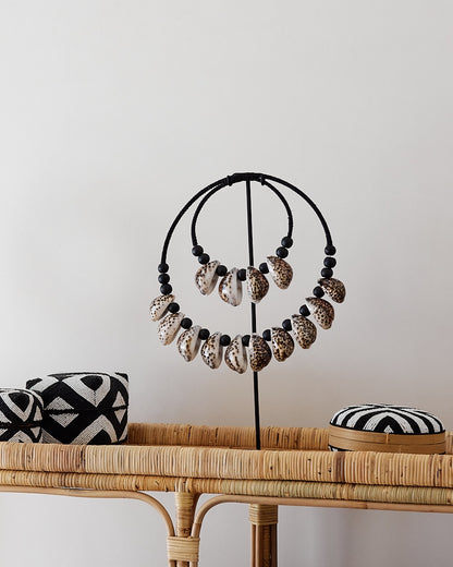 Black White Cowrie Shell Necklace &amp; Stand