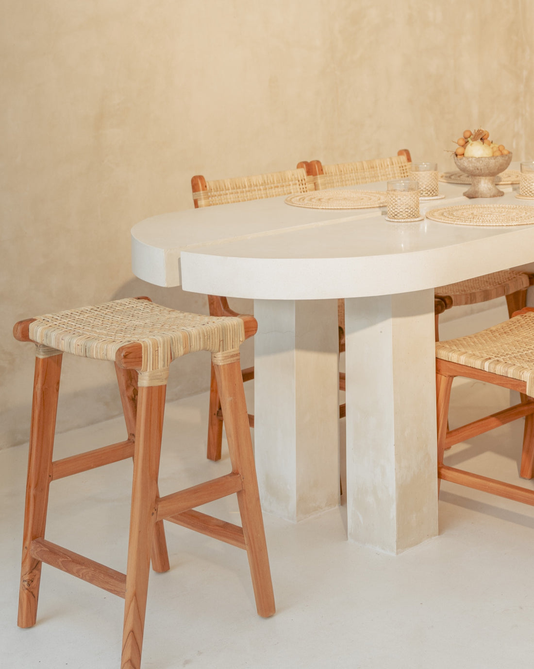 Sumbawa Teak and Rattan Dining Stools