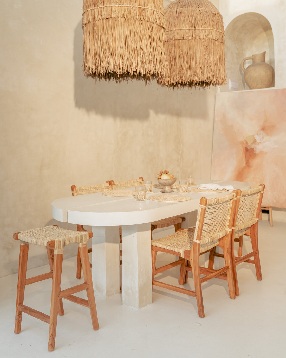 Sumbawa Teak and Rattan Dining Stools