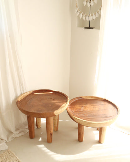 Komodo Carved Wood Round Coffee Side Tables