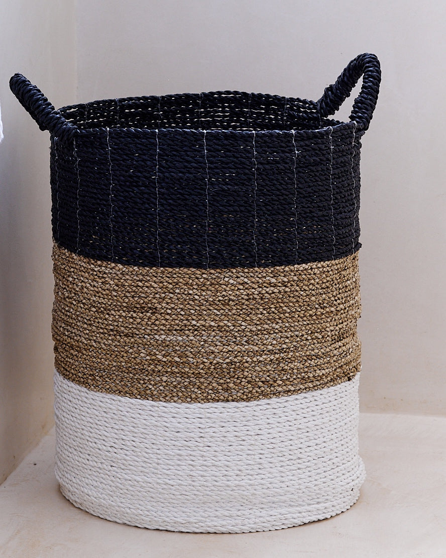 Archipelago Striped Seagrass Baskets - Black, White, Natural