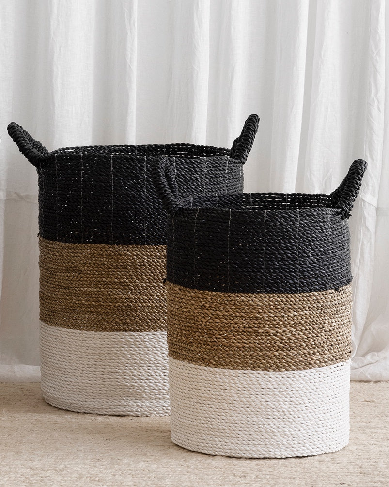 Archipelago Striped Seagrass Baskets - Black, White, Natural