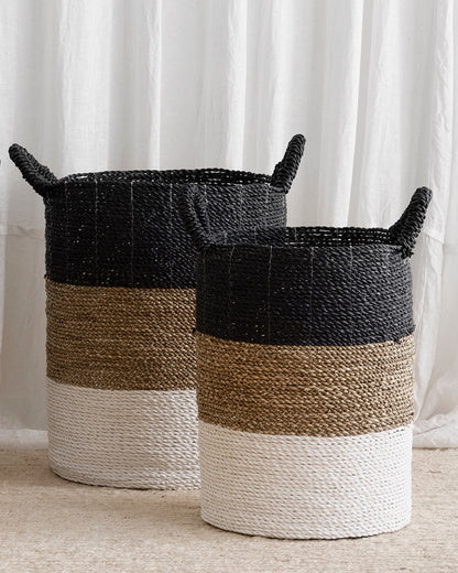 Archipelago Striped Seagrass Baskets - Black, White, Natural