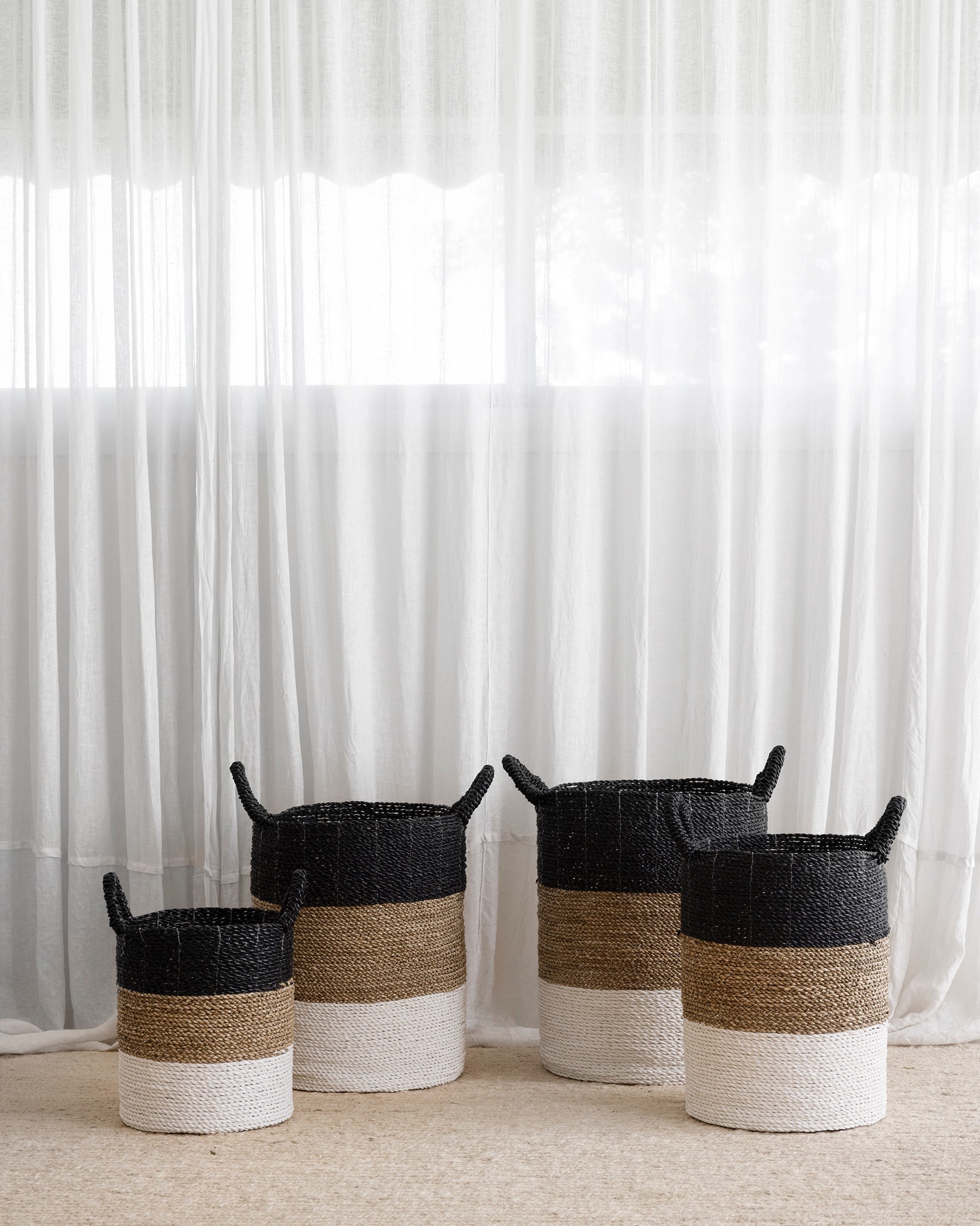 Archipelago Striped Seagrass Baskets - Black, White, Natural