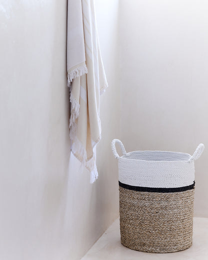 Archipelago Striped Seagrass Baskets - Natural, Black stripe, White