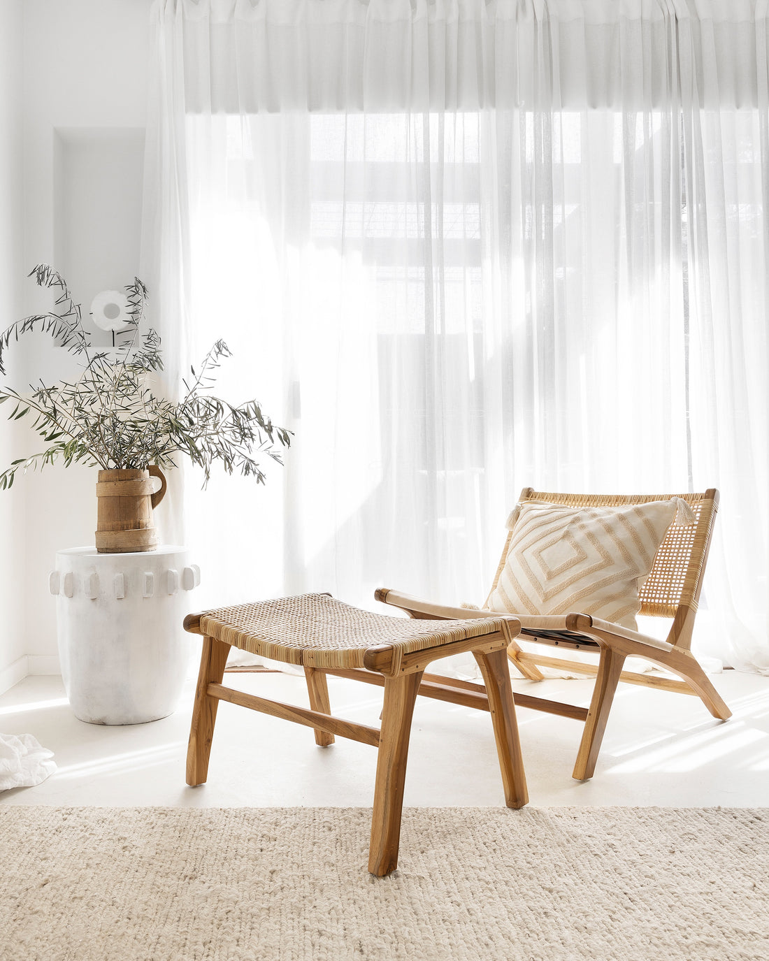 Sumba Teak Rattan Foot Stool